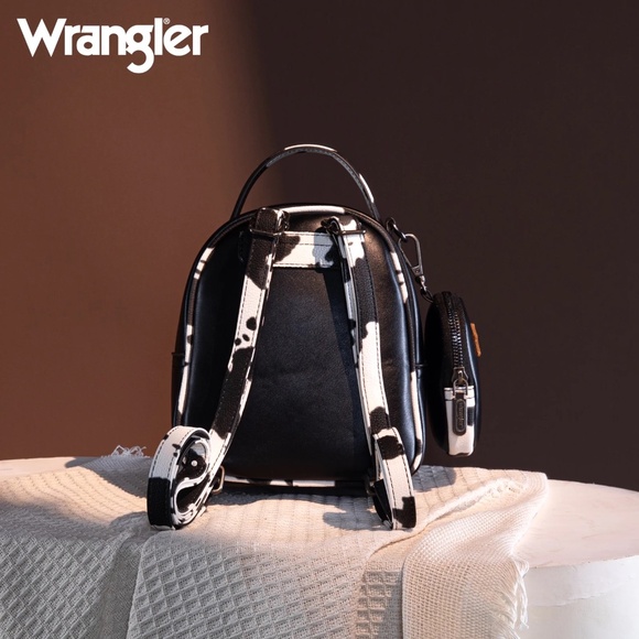 Wrangler Cow Print Trimmed Mini Backpack With Coin Pouch - Black - Picture 2 of 4